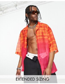 ASOS DESIGN - Camicia oversize trasparente con spalle scivolate arancione tie-dye