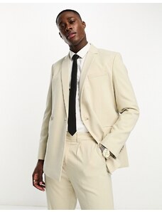 New Look - Giacca da abito doppiopetto slim color avena-Bianco