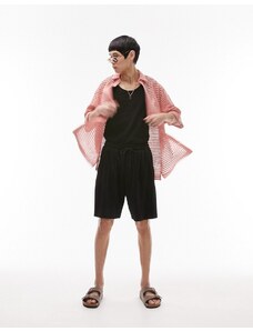 Topman - Camicia a maniche lunghe vestibilità comoda rosa all'uncinetto