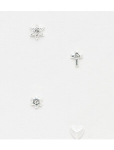 Bloom and Bay Bloom & Bay - Confezione da 4 orecchini a bottone in argento sterling con design a stella, fiore, croce e cuore
