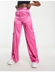 Heartbreak - Pantaloni cargo a fondo ampio in raso rosa
