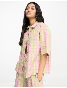 ASOS DESIGN - Camicia oversize squadrata a quadri verdi e rosa in coordinato-Multicolore