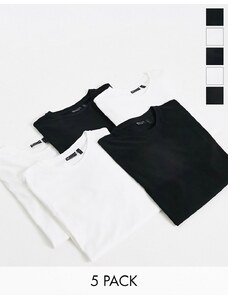 ASOS DESIGN - Confezione da 5 T-shirt girocollo color nero e bianco-Multicolore