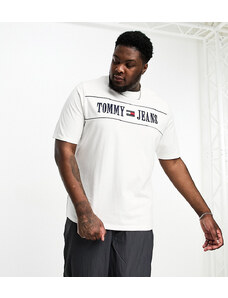 Tommy Jeans Big & Tall - T-shirt bianca con logo a righe-Bianco