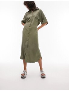 Topshop - Vestito camicia midi oversize kaki con cuciture a vista-Verde