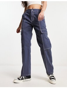 ASOS DESIGN - Pantaloni cargo blu navy con cuciture a contrasto