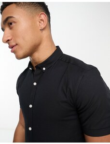 New Look - Camicia Oxford a maniche corte attillata nera-Black