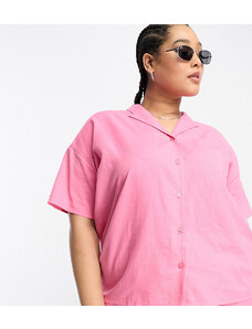 Daisy Street Plus - Camicia comoda squadrata in lino rosa in coordinato