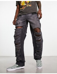 ASOS DESIGN - Jeans ampi neri con dettagli strappati-Nero