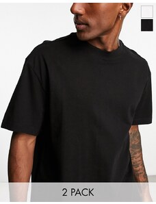 Weekday - Confezione da 2 T-shirt oversize nera e bianca-Nero