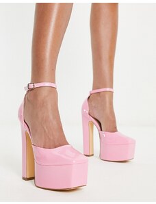 Truffle Collection - Scarpe con tacco alto e plateau rosa con punta squadrata