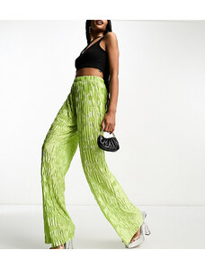 Urban Threads Tall - Pantaloni a fondo ampio in raso plissé color lime in coordinato-Giallo