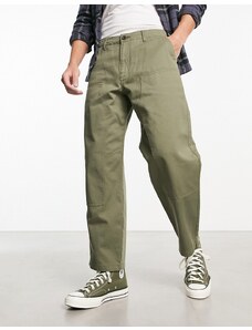 Farah - Anderson - Pantaloni multitasche in twill verde vintage vestibilità ampia