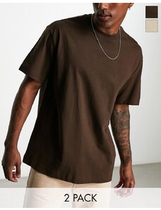 Weekday - Confezione da 2 T-shirt oversize beige e marrone-Neutro