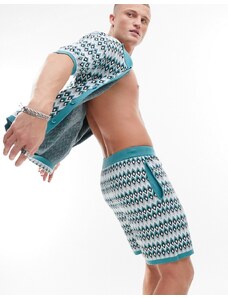 ASOS DESIGN - Pantaloncini in maglia con stampa geometrica in coordinato-Multicolore