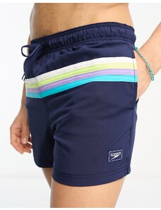 Speedo - Pantaloncini da bagno stile volley blu navy a righe colorblock da 14"