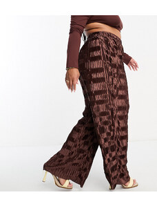 Urban Threads Curve - Pantaloni a fondo ampio marrone cioccolato in raso plissé in coordinato-Brown