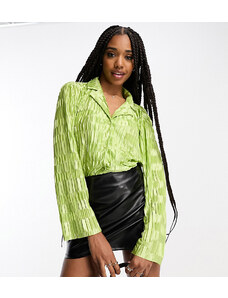 Urban Threads Tall - Camicia oversize plissé in raso lime in coordinato-Giallo