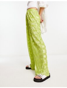 Urban Threads - Pantaloni a fondo ampio in raso plissé color lime in coordinato-Verde