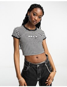 Obey - Zoe - T-shirt taglio corto nera a righe-Black