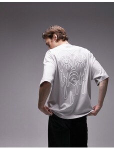 Topman - T-shirt super oversize grigia con stampa sul davanti e sul retro di cuore effetto tatuaggio-Grigio