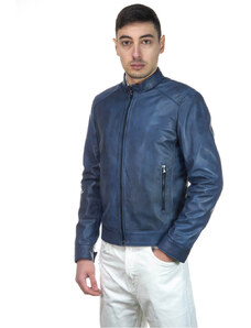 Leather Trend U08 - Giacca Uomo Blu in vera pelle