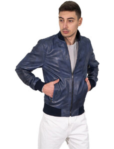 Leather Trend David - Bomber Uomo Blu in vera pelle