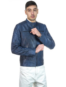 Leather Trend U05 - Biker Uomo Blu in vera pelle