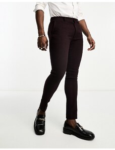 ASOS DESIGN - Pantaloni super skinny da abito in misto lana bordeaux con motivo a spina di pesce-Rosso