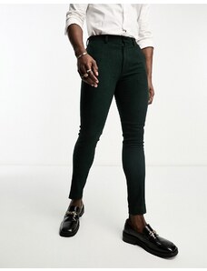 ASOS DESIGN - Pantaloni super skinny da abito in misto lana verdi con motivo a spina di pesce-Verde