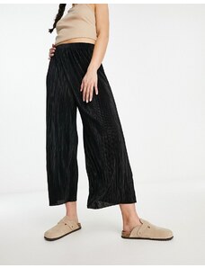 ASOS DESIGN - Pantaloni culotte plissé neri con fondo ampio-Nero