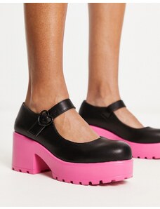 Koi Footwear Koi - Tira Sticky - Mary Janes nere con suola rosa-Black