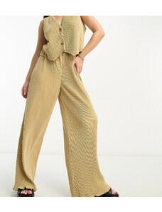 Esclusiva 4th & Reckless Petite - Pantaloni plissé a fondo ampio color cammello in coordinato-Neutro