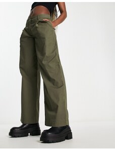 Monki - Pantaloni con fondo ampio color kaki-Verde