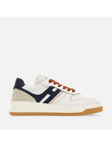 Hogan Sneakers H630 allacciata in pelle bianca blu e arancio