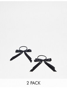 ASOS DESIGN - Confezione da 2 elastici per capelli con fiocco in raso neri-Nero