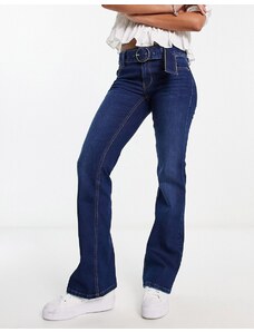 Pimkie - Jeans a vita alta a zampa blu scuro con cintura
