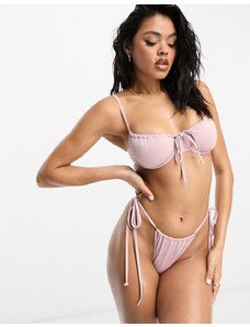 South Beach - Slip bikini rosa chiaro a righe glitterate