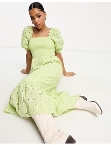 Miss Selfridge - Vestito lungo verde arricciato in pizzo a balze