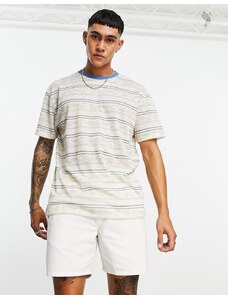 ASOS DESIGN - T-shirt comoda color pietra a righe con stampa astratta-Neutro