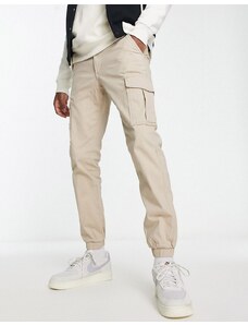 Jack & Jones Intelligence - Pantaloni cargo beige con fondo elasticizzato-Neutro