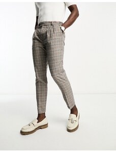 New Look - Pantaloni affusolati eleganti marroni a quadri con pieghe sul davanti-Brown
