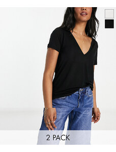 ASOS DESIGN - Confezione da 2 T-shirt comode nera e bianca con scollo a V-Multicolore