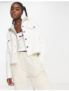 Cotton On - Camicia giacca cargo in denim bianco sporco squadrata taglio corto