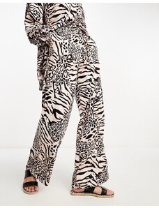 ASOS DESIGN - Pantaloni in misto lino con stampa animalier in coordinato-Multicolore