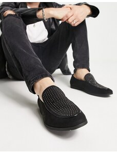 Truffle Collection - Pantofole stile mocassini in velluto nero con borchie