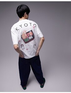 Topman - T-shirt oversize bianca con stampa "Kyoto" sul davanti e sul retro-Bianco