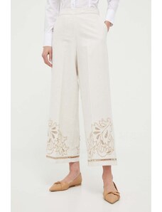 Twinset pantaloni in lino colore beige