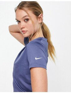 Nike Running - T-shirt blu con scollo a V