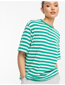 ASOS DESIGN - T-shirt oversize testurizzata verde e color crema a righe-Multicolore